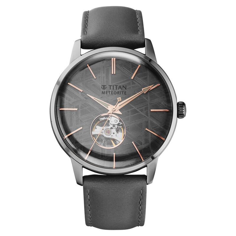 Titan Stellar Automatic Meteorite Dial Leather Strap Watch For Men