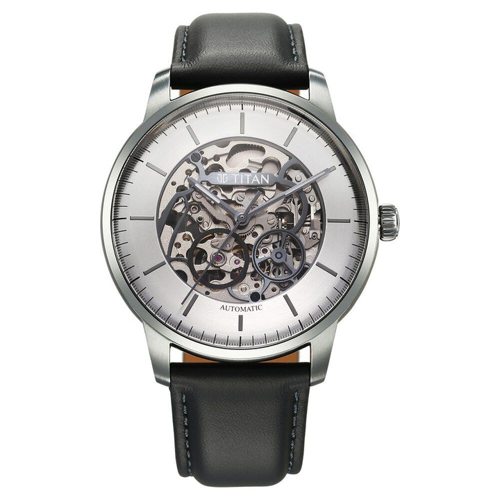 Titan Automatic Color Upgrade Silver Dial Grey Color Leather Strap Watch for Men 90110QL02