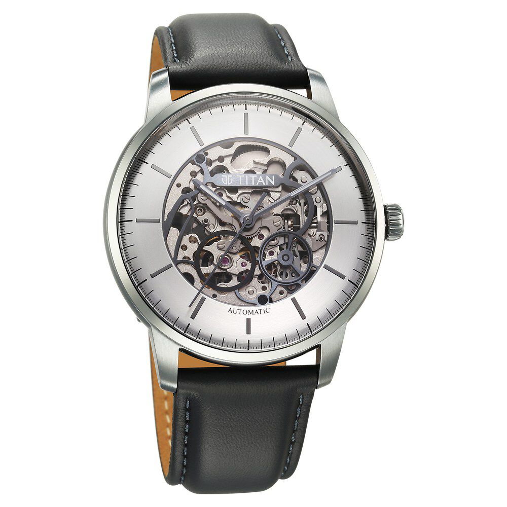 Titan Automatic Color Upgrade Silver Dial Grey Color Leather Strap Watch for Men 90110QL02