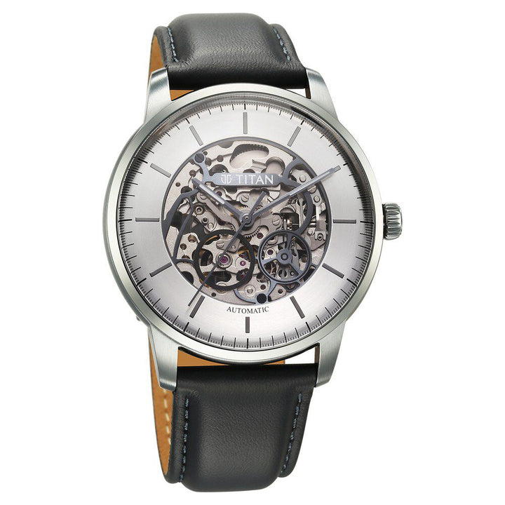 Titan Automatic Color Upgrade Silver Dial Grey Color Leather Strap Watch for Men 90110QL02