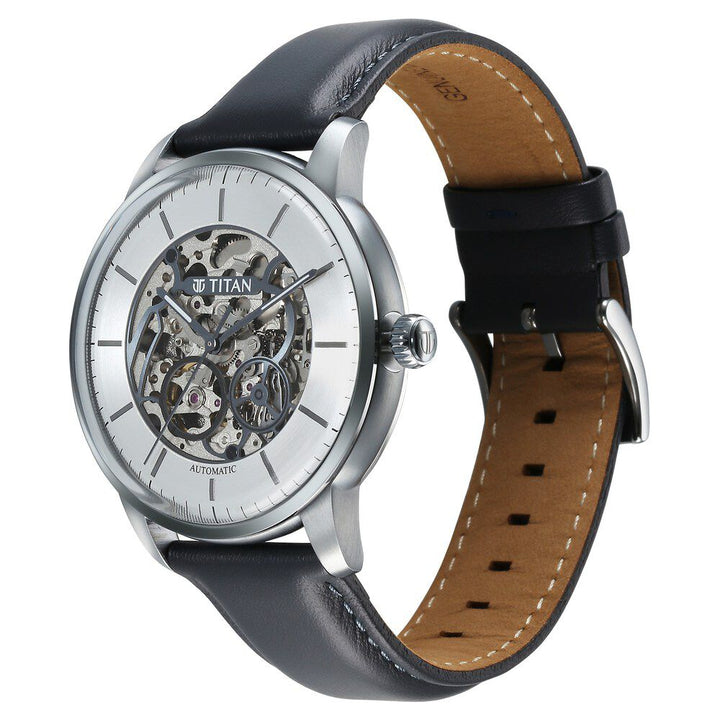 Titan Automatic Color Upgrade Silver Dial Grey Color Leather Strap Watch for Men 90110QL02