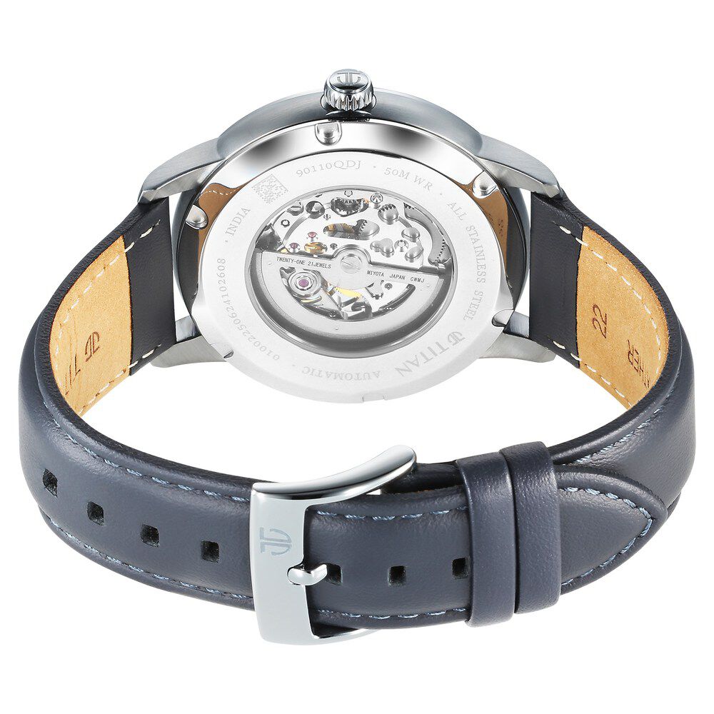 Titan Automatic Color Upgrade Silver Dial Grey Color Leather Strap Watch for Men 90110QL02
