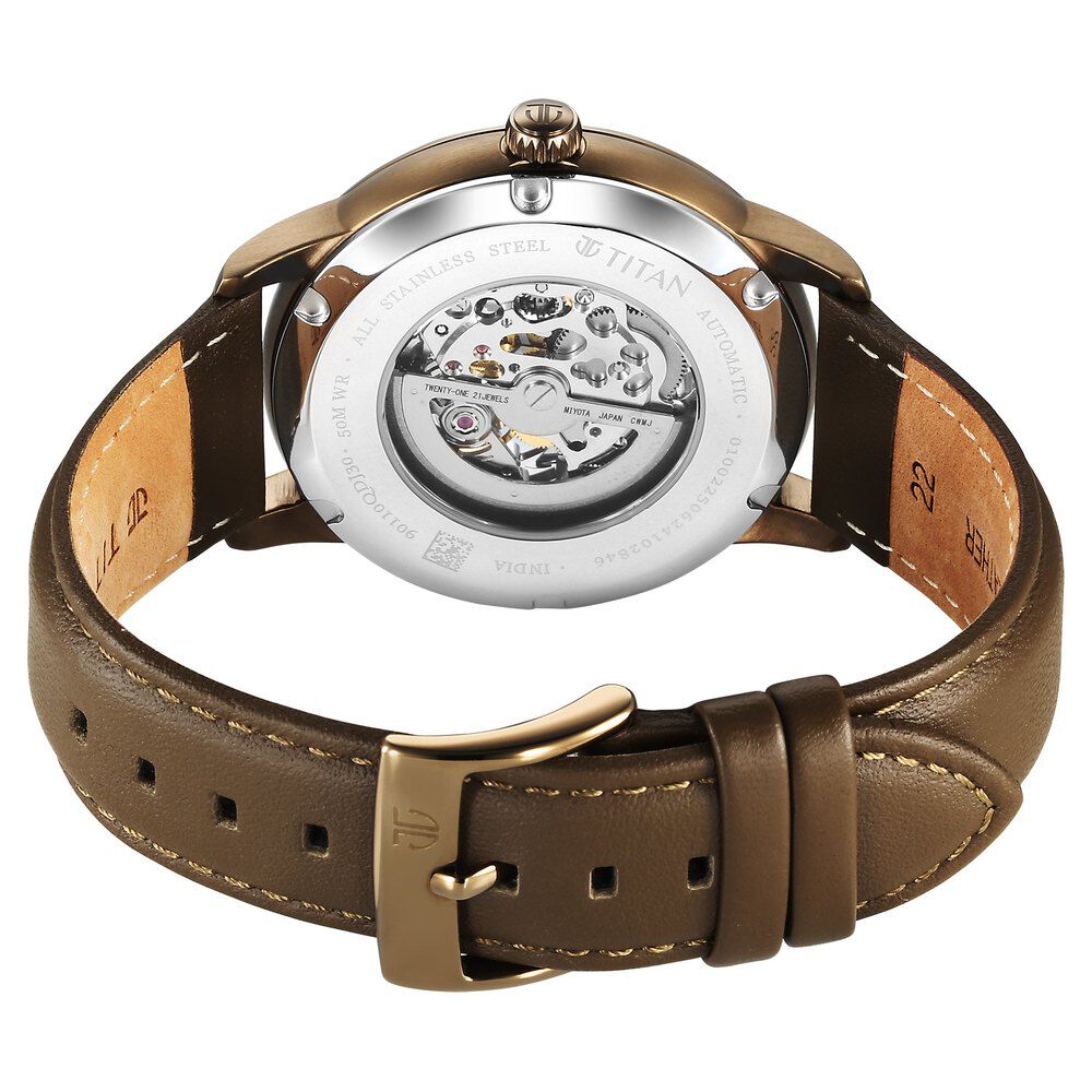 Titan Automatic Color Upgrade Brown Dial Brown Color Leather Strap Watch for Men 90110QL03