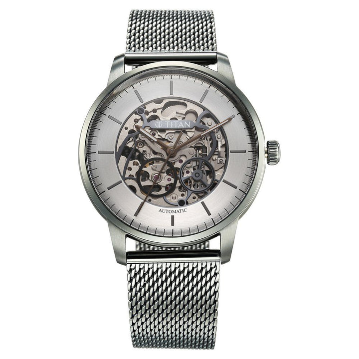 Titan Automatic Color Upgrade Silver Dial Grey Color Stainless Steel Strap Watch for Men 90110QM02