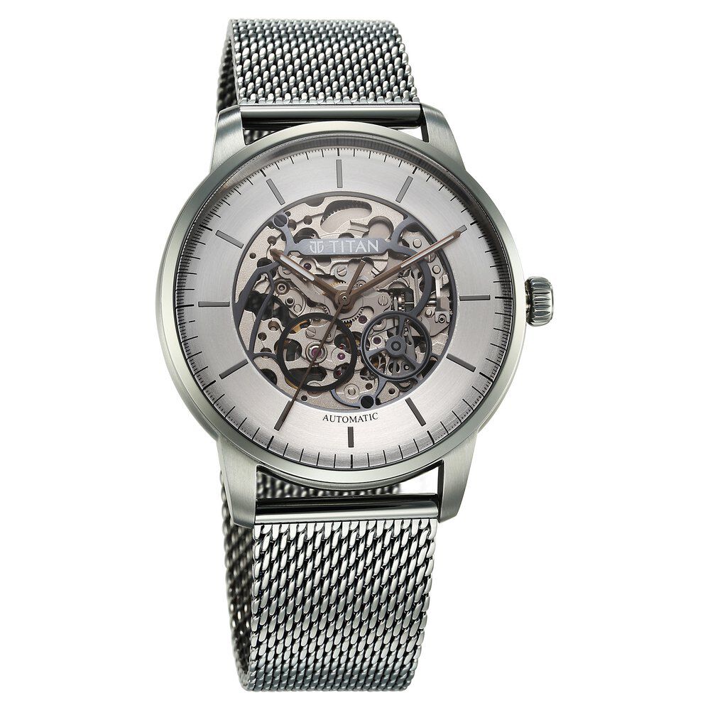 Titan Automatic Color Upgrade Silver Dial Grey Color Stainless Steel Strap Watch for Men 90110QM02