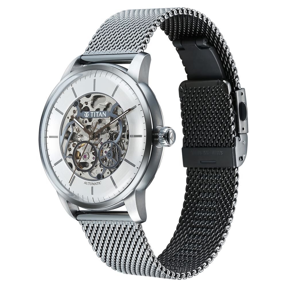 Titan Automatic Color Upgrade Silver Dial Grey Color Stainless Steel Strap Watch for Men 90110QM02