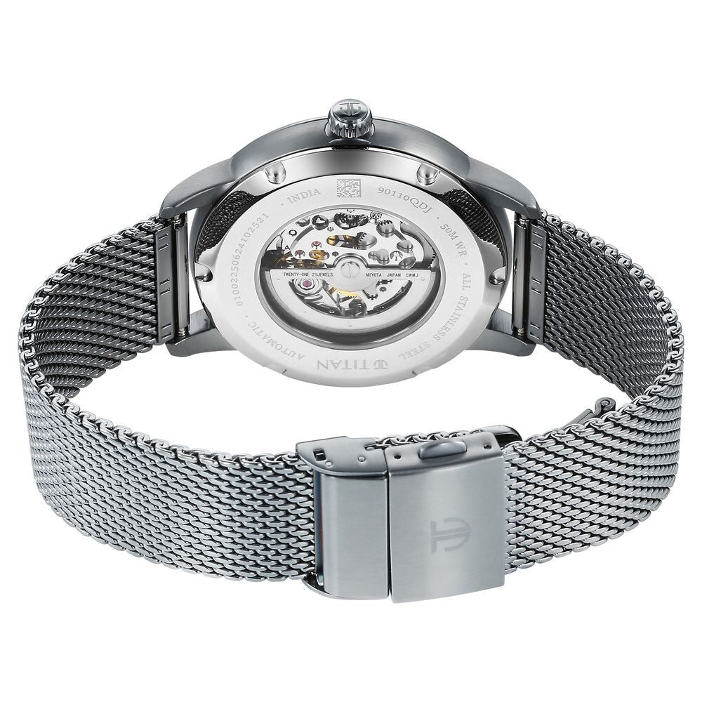 Titan Automatic Color Upgrade Silver Dial Grey Color Stainless Steel Strap Watch for Men 90110QM02