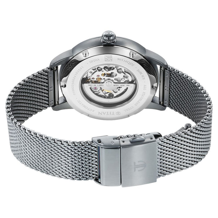 Titan Automatic Color Upgrade Silver Dial Grey Color Stainless Steel Strap Watch for Men 90110QM02