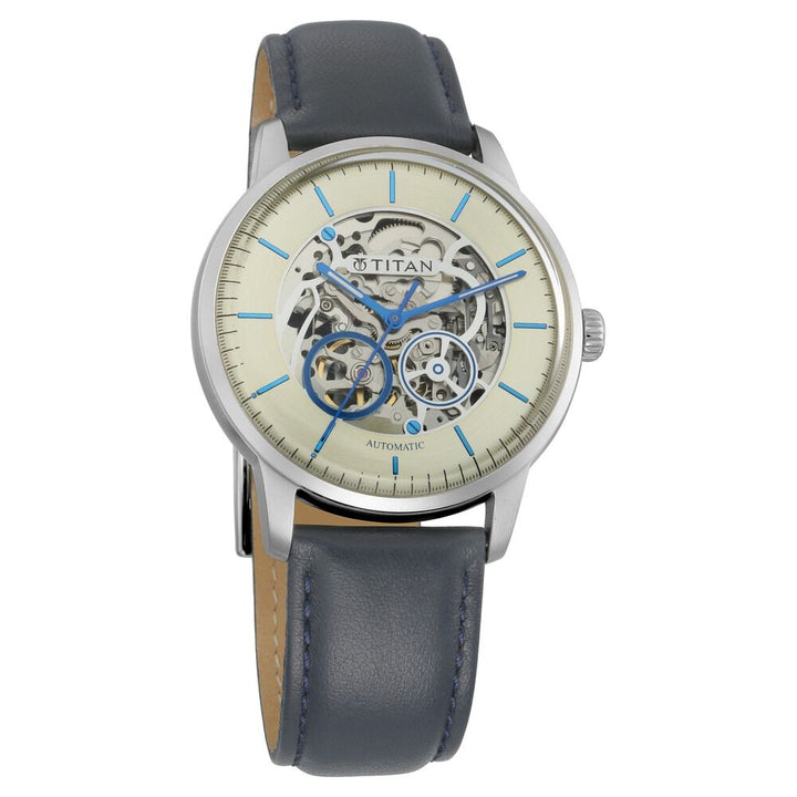 Titan On Trend Champagne Dial Automatic Leather Strap watch for Men NR90110SL02