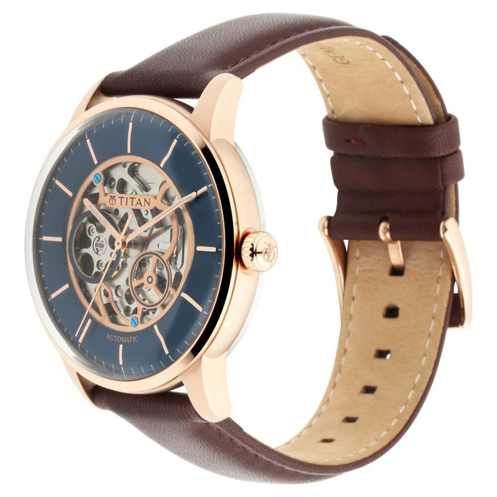 Titan Automatics Blue Dial Automatic Leather Strap watch for Men NS90110WL02