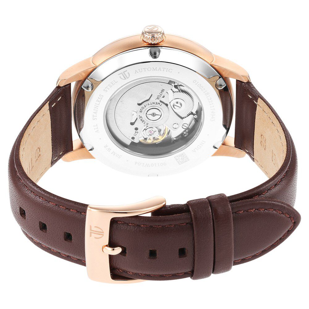 Titan Skeletal Automatic Blue Dial Brown Leather Strap Watch for Men-NT90110WL04