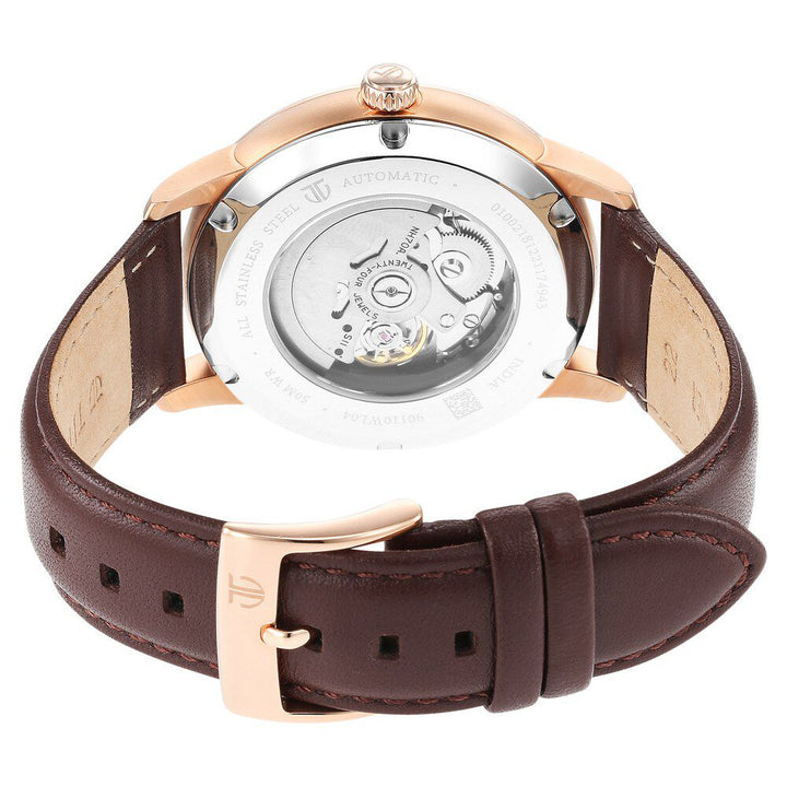 Titan Skeletal Automatic Blue Dial Brown Leather Strap Watch for Men-NT90110WL04