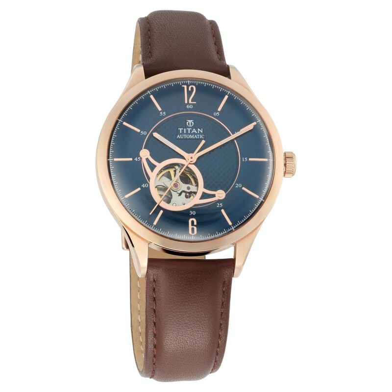 Titan Automatic Blue Dial Leather Strap Watch For Men