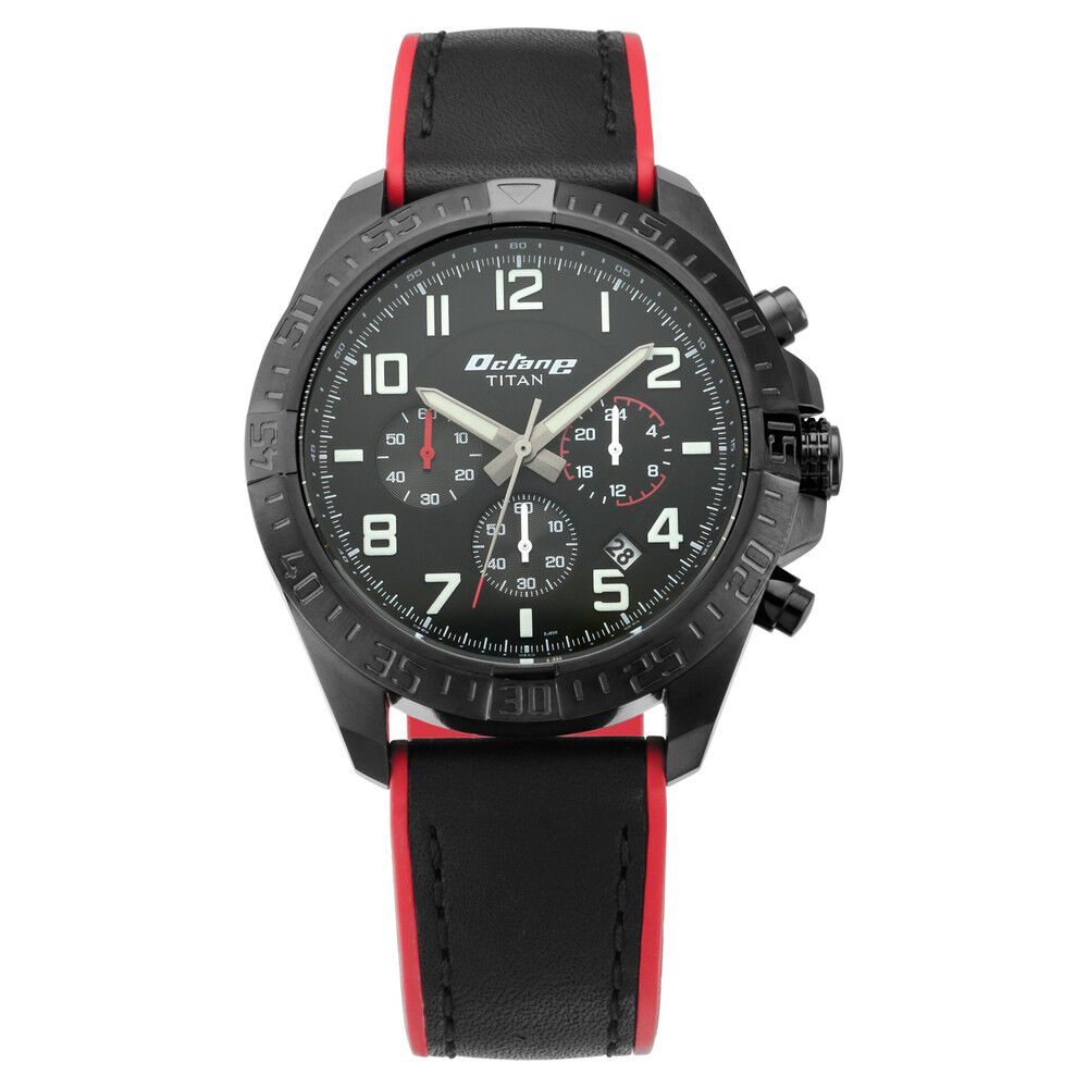 Titan Octane Hyper Lume Black Dial Chronograph Leather Strap Watch for Men-NN90112NP01