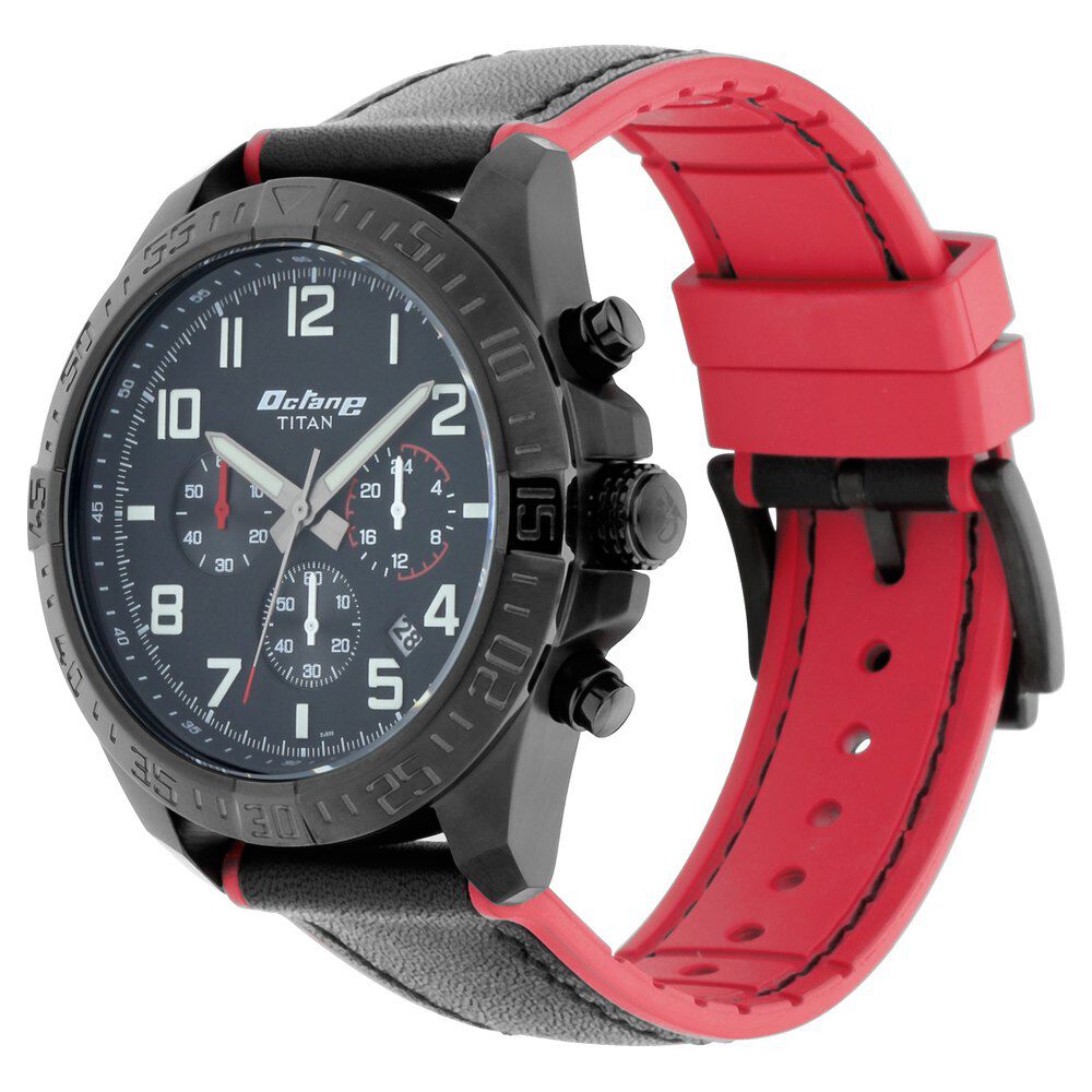 Titan Octane Hyper Lume Black Dial Chronograph Leather Strap Watch for Men-NN90112NP01