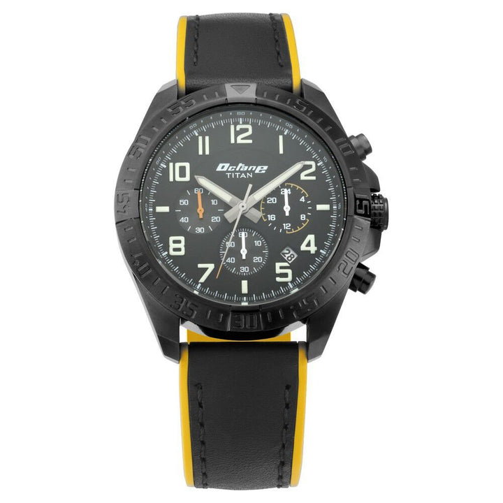Titan Octane Hyper Lume Black Dial Chronograph Leather Strap watch for Men - The Watch Factory ®