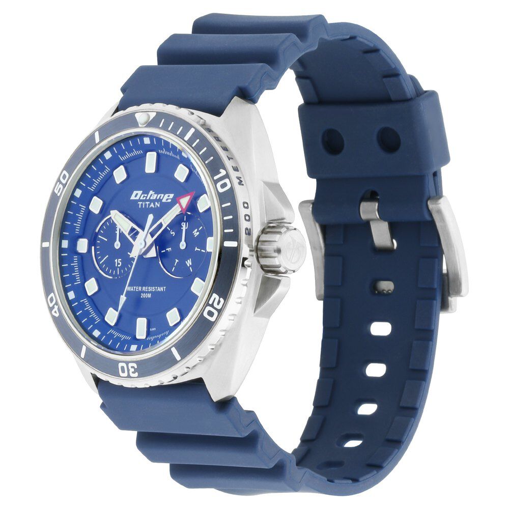 Titan Octane Hyper Lume Blue Dial Analog TPU Strap Watch for Men-NP90113KP02