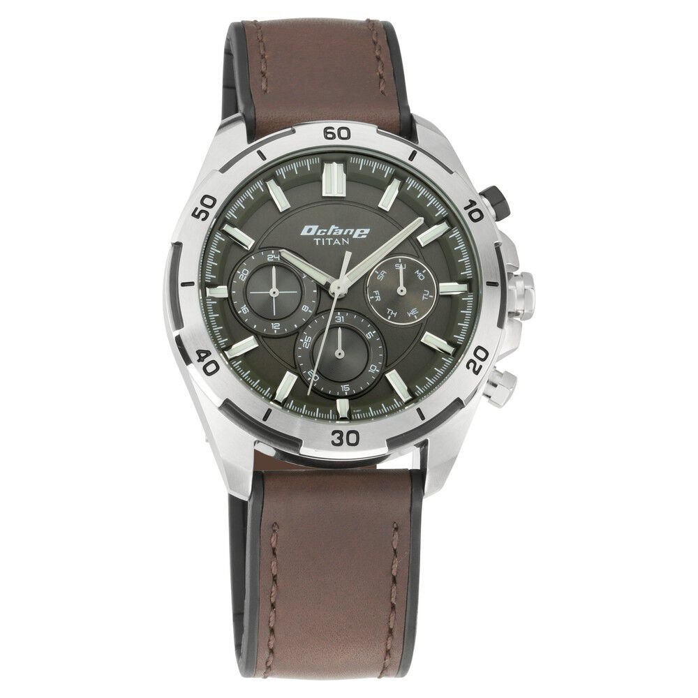 Titan Octane Hyper Lume Black Dial Quartz Multifunction Leather Strap watch for Men - The Watch Factory ®