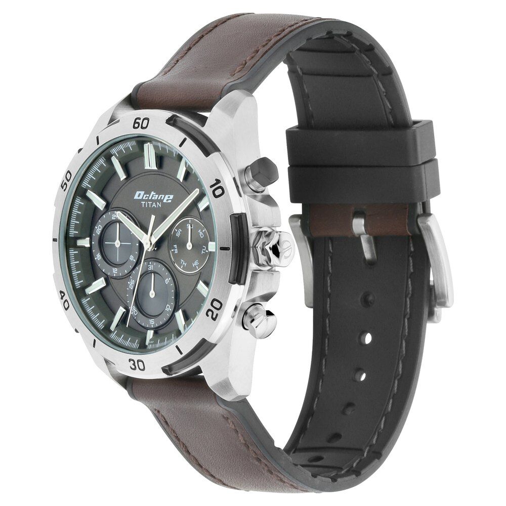 Titan Octane Hyper Lume Black Dial Quartz Multifunction Leather Strap watch for Men - The Watch Factory ®