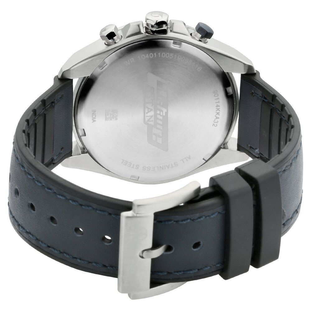 Titan Octane Hyper Lume Blue Dial Quartz Multifunction Leather Strap watch for Men-NP90114KP03