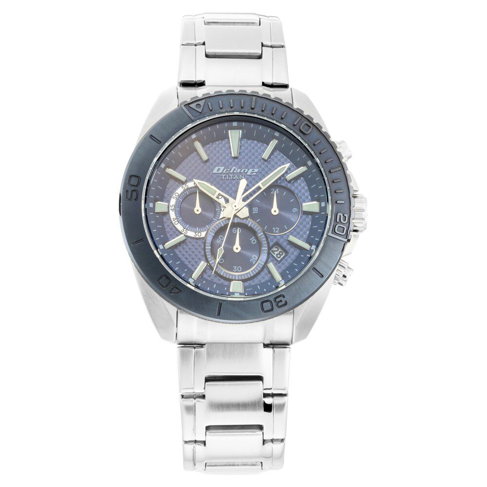 Titan Quartz Chronograph Silver Dial Stainless Steel Strap Watch for Men-NP90115KM01
