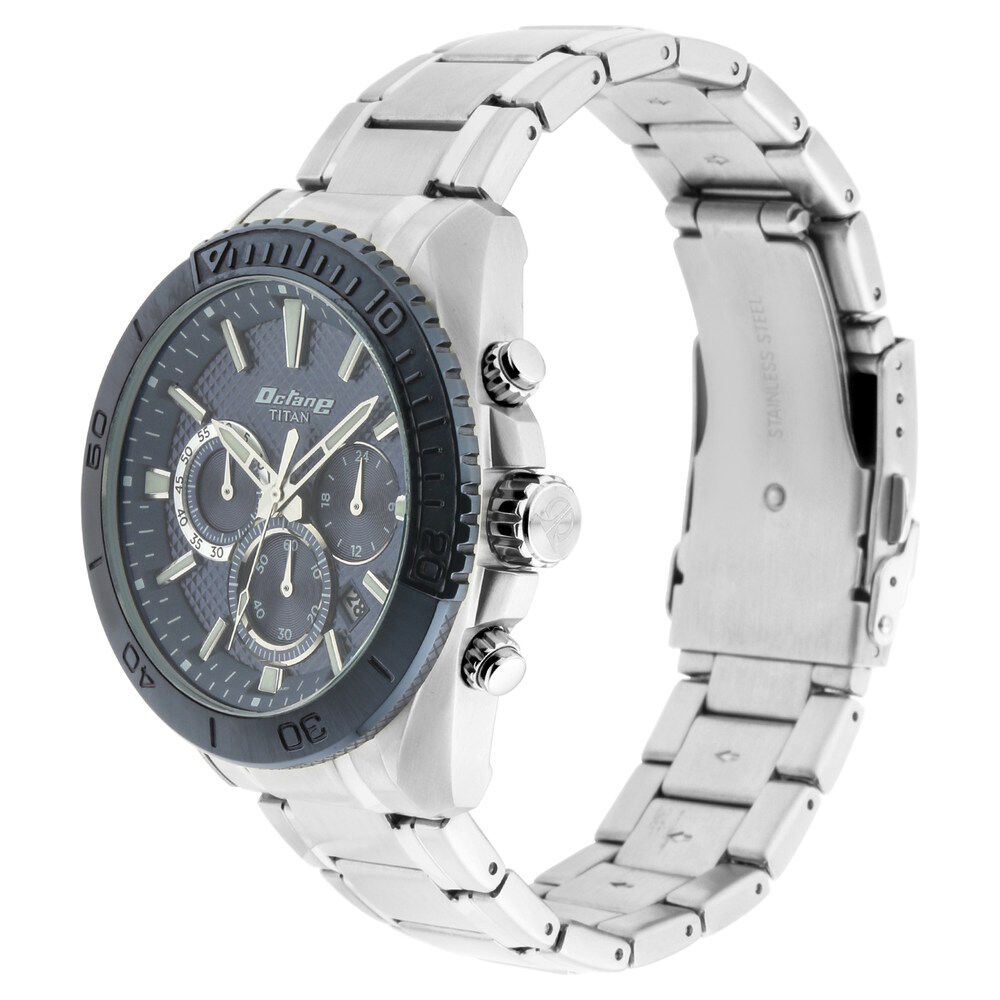 Titan Quartz Chronograph Silver Dial Stainless Steel Strap Watch for Men-NP90115KM01