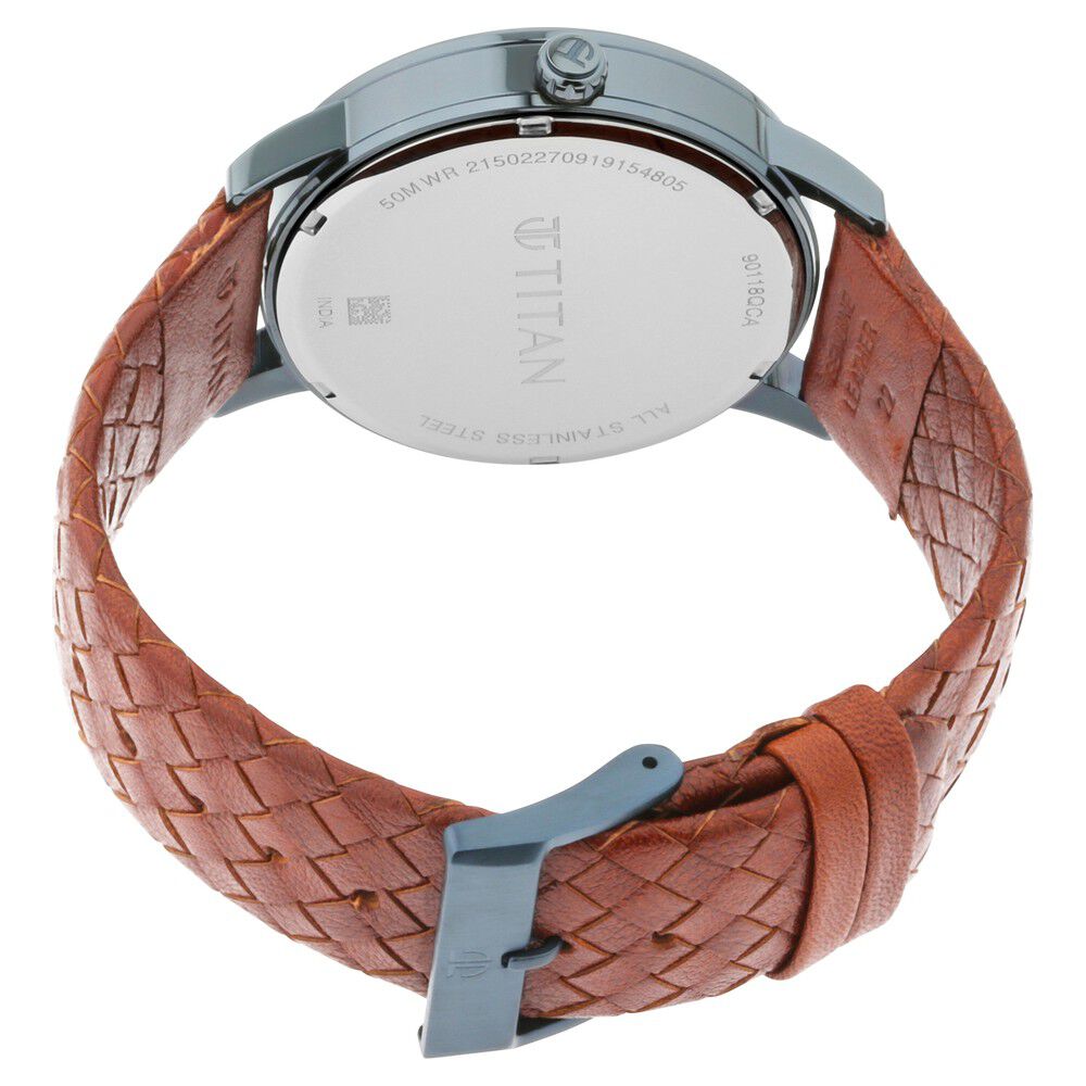 Titan Athleisure Grey Dial Analog Leather Strap Watch for Men-NS90118QL01