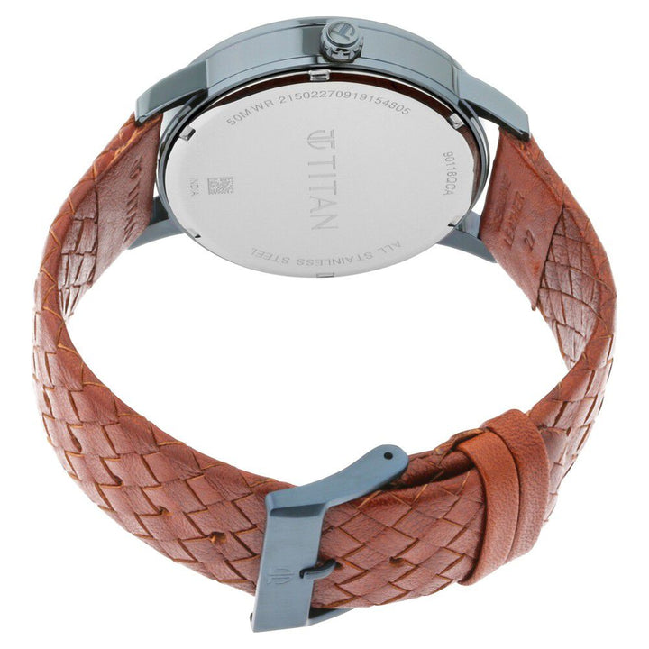 Titan Athleisure Grey Dial Analog Leather Strap Watch for Men-NS90118QL01