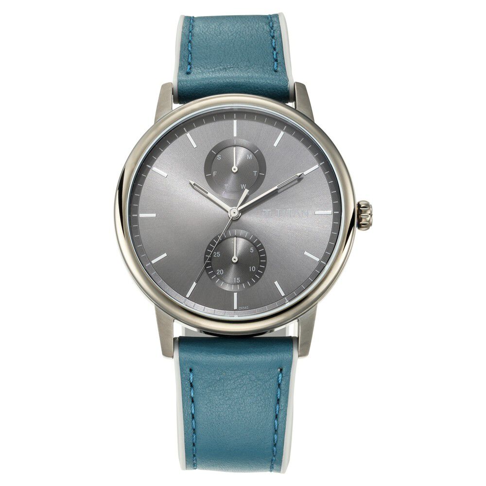 Titan Athleisure Grey Dial Quartz Multifunction Leather Strap watch for Men-NN90118QP02