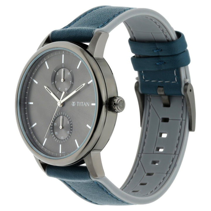 Titan Athleisure Grey Dial Quartz Multifunction Leather Strap watch for Men-NN90118QP02