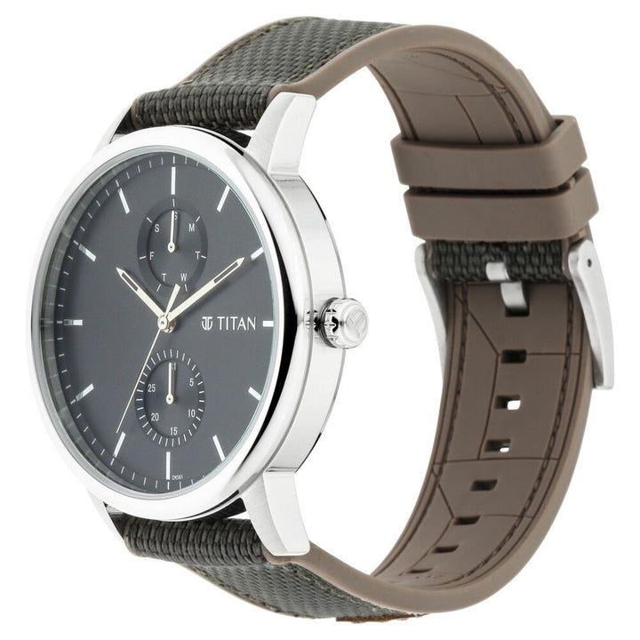 Titan Athleisure Silver Dial Quartz Multifunction Nylon Strap watch for Men NQ90118SP02