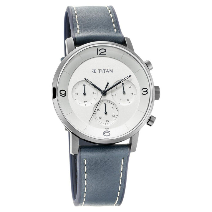 Titan Athleisure Silver Dial Quartz Multifunction Leather Strap Watch for Men-NS90119QP01