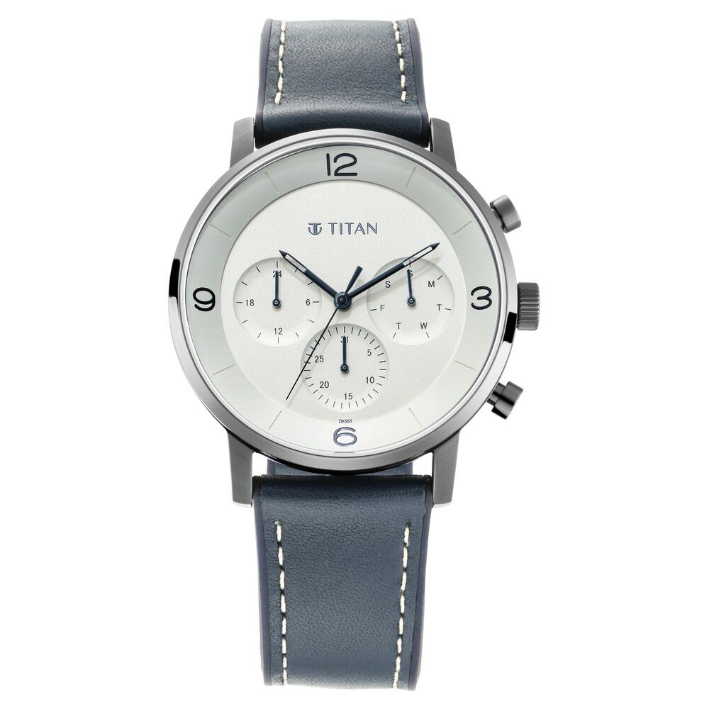 Titan Athleisure Silver Dial Quartz Multifunction Leather Strap Watch for Men-NS90119QP01