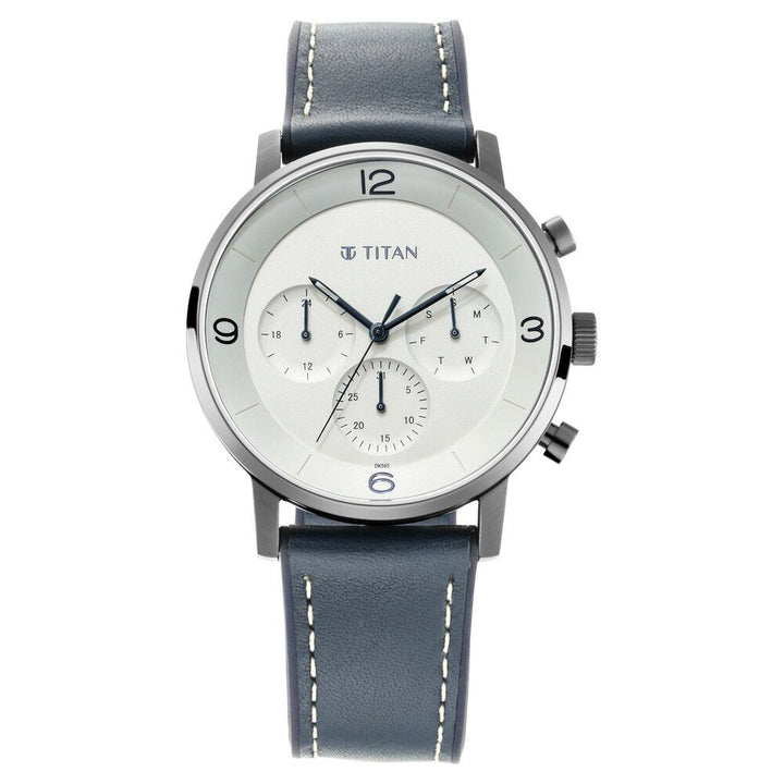 Titan Athleisure Silver Dial Quartz Multifunction Leather Strap Watch for Men-NS90119QP01