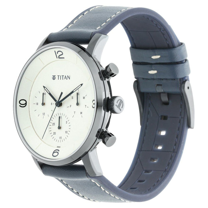 Titan Athleisure Silver Dial Quartz Multifunction Leather Strap Watch for Men-NS90119QP01