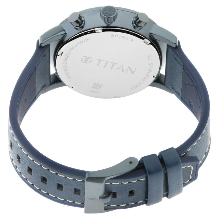 Titan Athleisure Silver Dial Quartz Multifunction Leather Strap Watch for Men-NS90119QP01