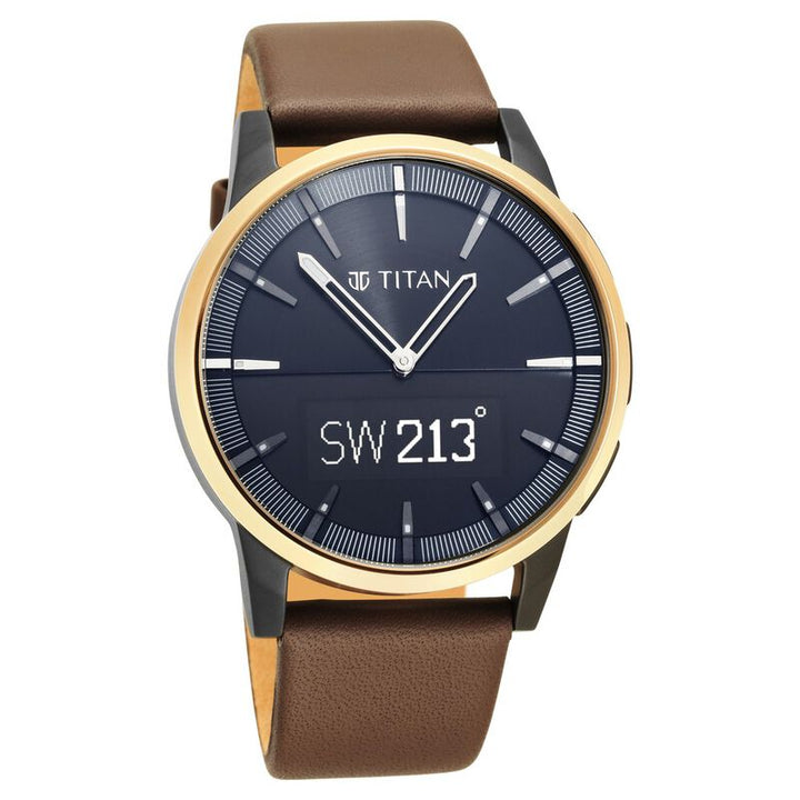 Titan Connected Plus Brown Dial Smart Analog Leather Strap Watch For Men