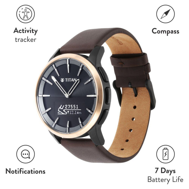 Titan Connected Plus Brown Dial Smart Analog Leather Strap Watch For Men