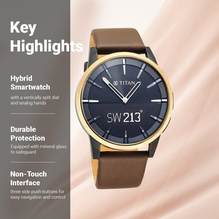 Titan Connected Plus Brown Dial Smart Analog Leather Strap Watch For Men