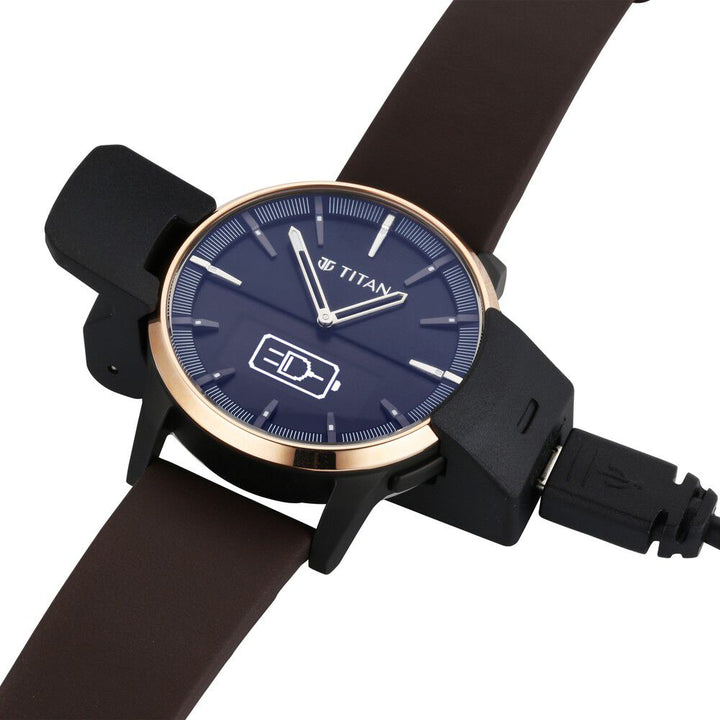 Titan Connected Plus Brown Dial Smart Analog Leather Strap Watch For Men