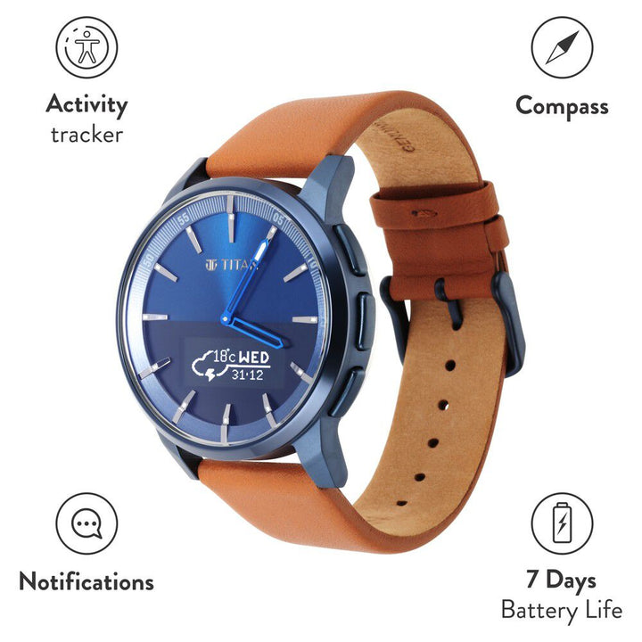 Titan Connected Plus Brown Dial Hybrid Leather Strap Watch For Men