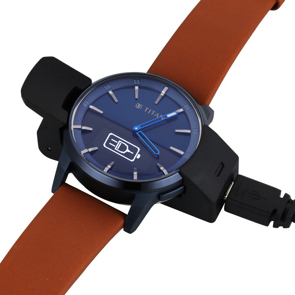 Titan Connected Plus Brown Dial Hybrid Leather Strap Watch For Men