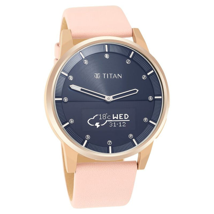 Titan Connected Plus Pink Dial Hybrid Leather Strap Watch For Women