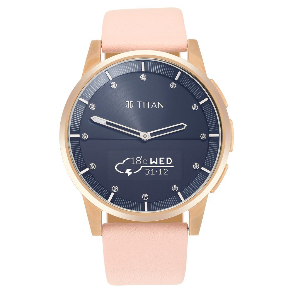 Titan Connected Plus Pink Dial Hybrid Leather Strap Watch For Women