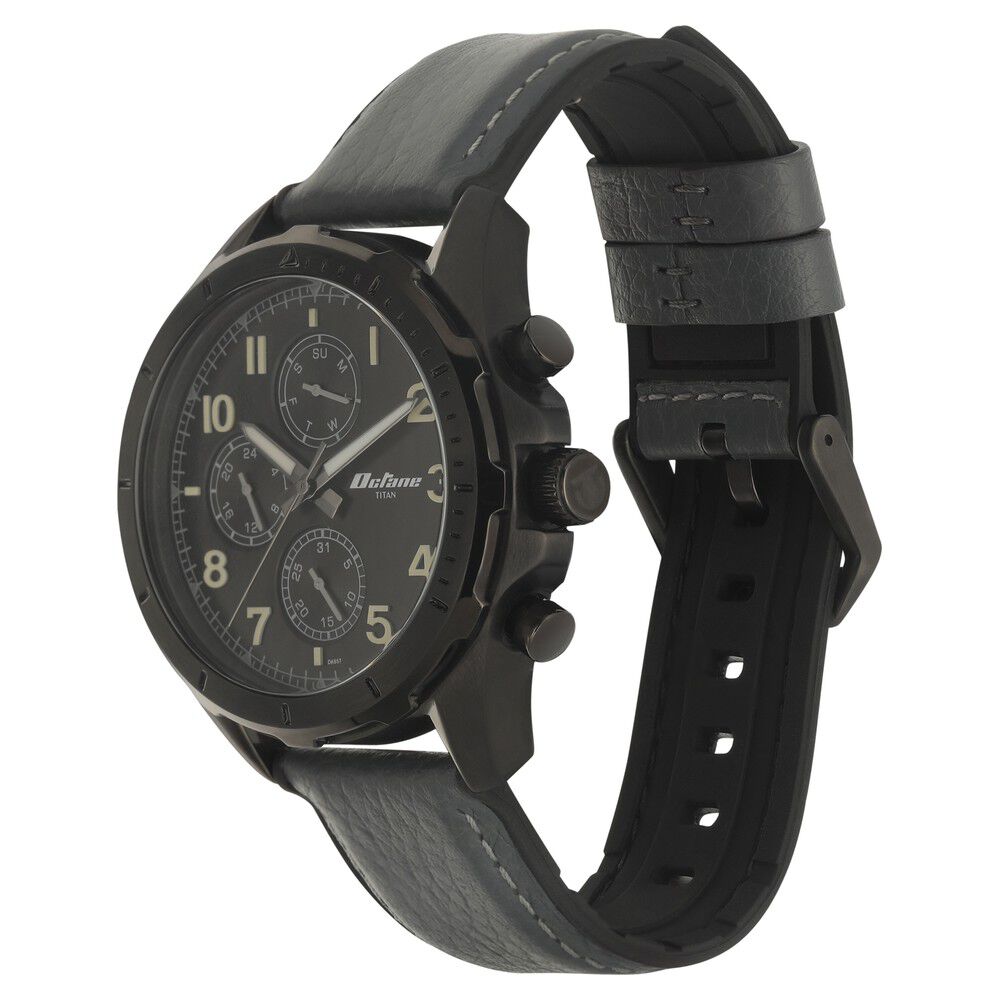 Titan Quartz Multifunction Black Dial with Silicone & Leather Strap watch for Men-NS90122QP01