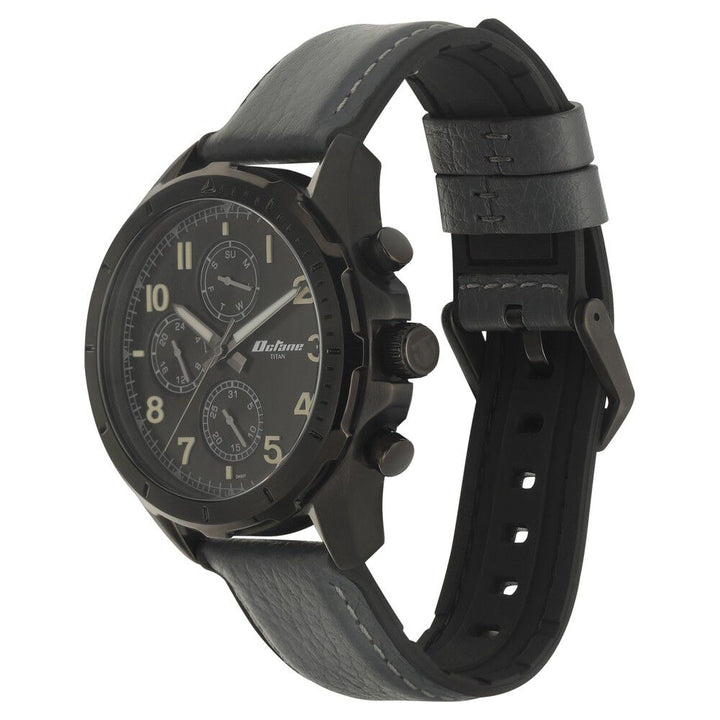 Titan Quartz Multifunction Black Dial with Silicone & Leather Strap watch for Men-NS90122QP01