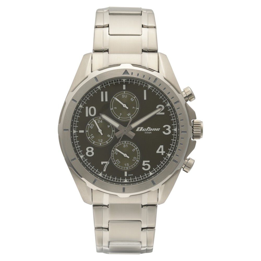 Titan Quartz Multifunction Green Dial Stainless Steel Strap Watch for Men NS90122SM01
