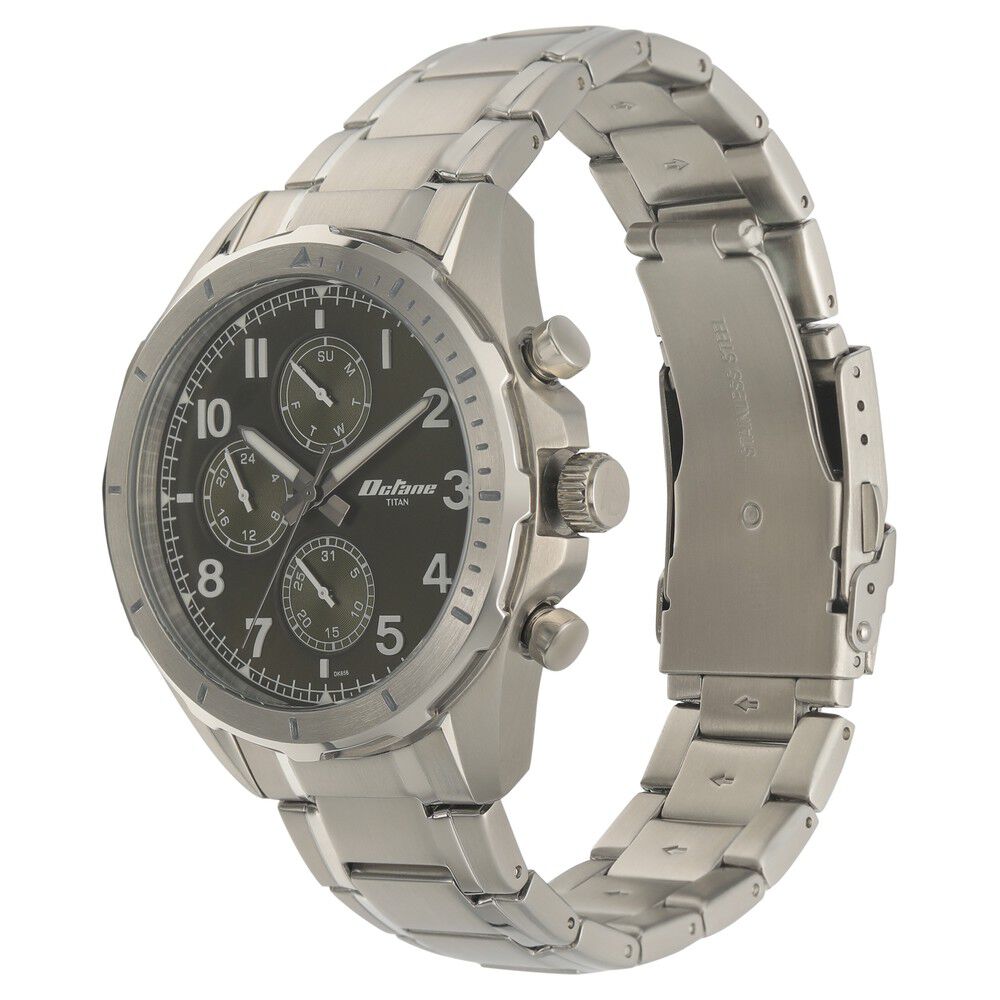 Titan Quartz Multifunction Green Dial Stainless Steel Strap Watch for Men NS90122SM01