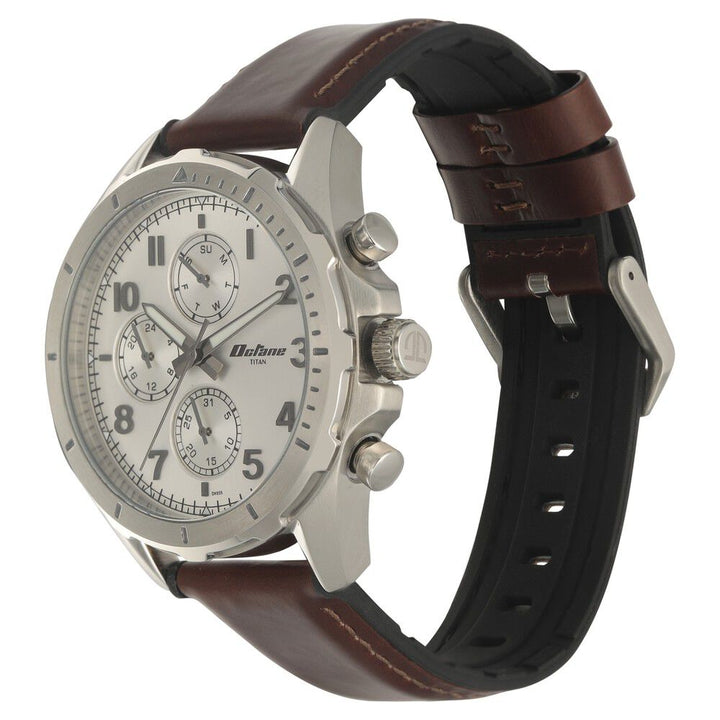 Titan Quartz Multifunction Silver Dial Silicone and Leather Strap watch for Men NS90122SP01