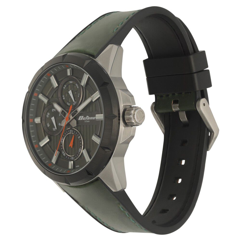 Titan Quartz Multifunction Black Dial Silicone and Leather Strap watch for Men-NS90123KP01